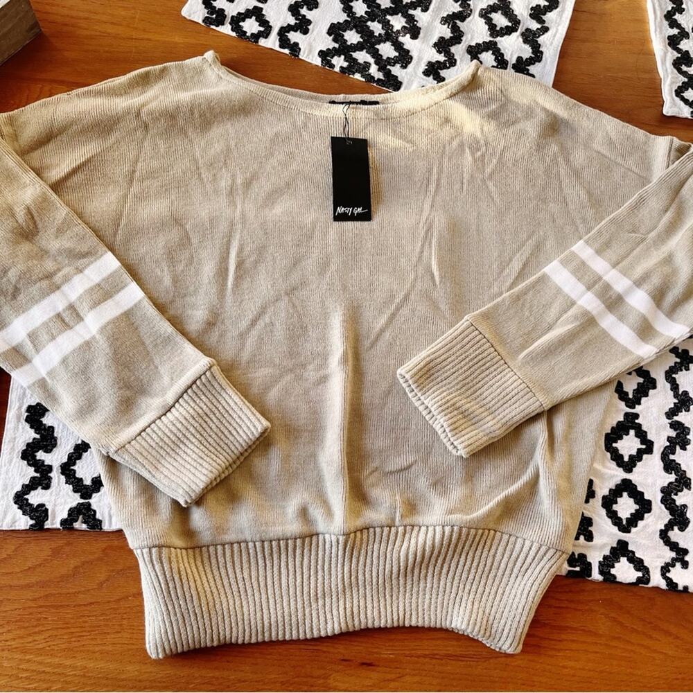 NEW Nasty Gal Our Stripe of Day Knitted Oatmeal Sweater oversized size large L